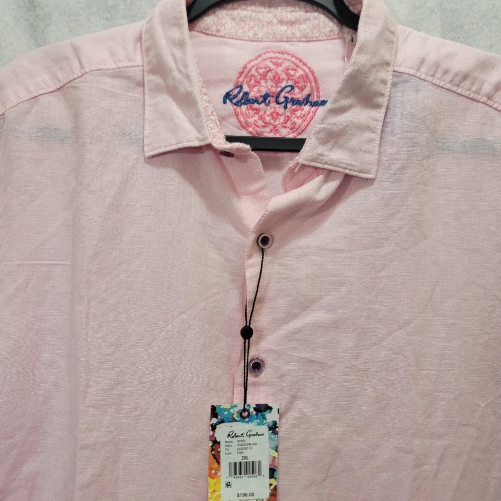 NWT Robert Graham Borsi Men's Linen Cotton Classic Fit Pink Shirt 2XL‎ $198